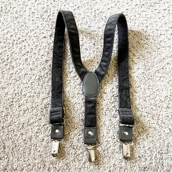 Boys Gray Suspenders Braces Velvet Feel Y-Back Preppy Wedding Silver Clip - Picture 7 of 8